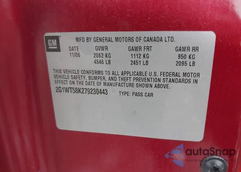 2007 Chevrolet Impala Lt from USA, damaged, VIN 2G1WT58K279230443